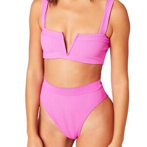 L SPACE $99 Ribbed Frenchi Bikini Bottom Bright Fuschia (NO TOP) Size S